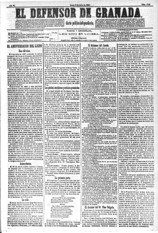 'El Defensor de Granada  : diario político independiente' - Año VI Número 1782  - 1885 Julio 06