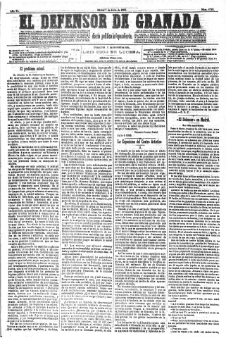 'El Defensor de Granada  : diario político independiente' - Año VI Número 1783  - 1885 Julio 07