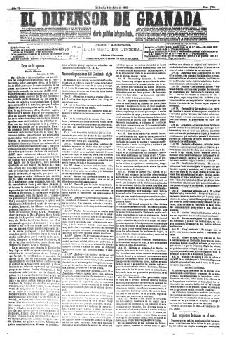 'El Defensor de Granada  : diario político independiente' - Año VI Número 1784  - 1885 Julio 08