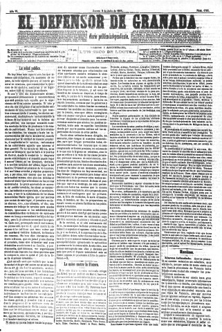'El Defensor de Granada  : diario político independiente' - Año VI Número 1785  - 1885 Julio 09