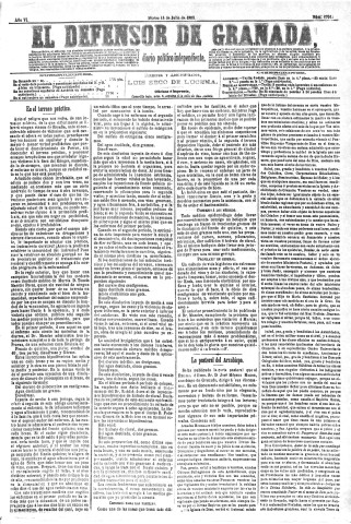 'El Defensor de Granada  : diario político independiente' - Año VI Número 1791  - 1885 Julio 14