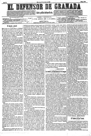 'El Defensor de Granada  : diario político independiente' - Año VI Número 1792  - 1885 Julio 15