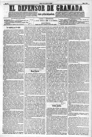 'El Defensor de Granada  : diario político independiente' - Año VI Número 1795  - 1885 Julio 18