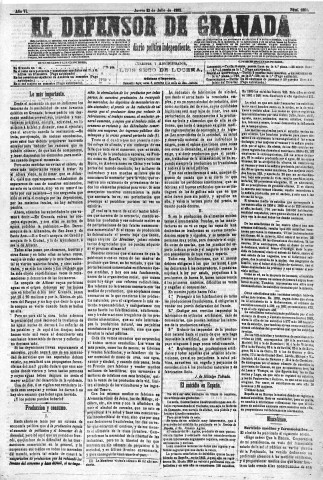'El Defensor de Granada  : diario político independiente' - Año VI Número 1800  - 1885 Julio 23