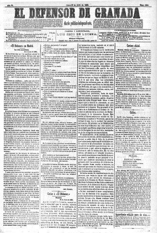 'El Defensor de Granada  : diario político independiente' - Año VI Número 1804  - 1885 Julio 27