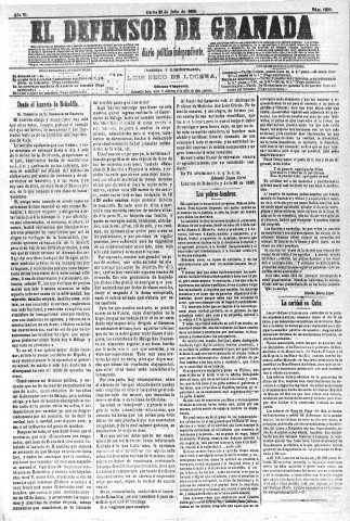'El Defensor de Granada  : diario político independiente' - Año VI Número 1805  - 1885 Julio 28