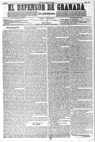 'El Defensor de Granada  : diario político independiente' - Año VI Número 1809  - 1885 Agosto 01