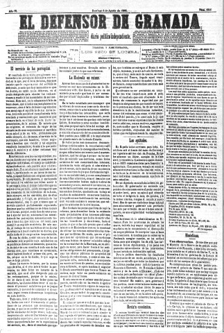 'El Defensor de Granada  : diario político independiente' - Año VI Número 1810  - 1885 Agosto 02