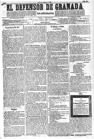 'El Defensor de Granada  : diario político independiente' - Año VI Número 1818  - 1885 Agosto 10