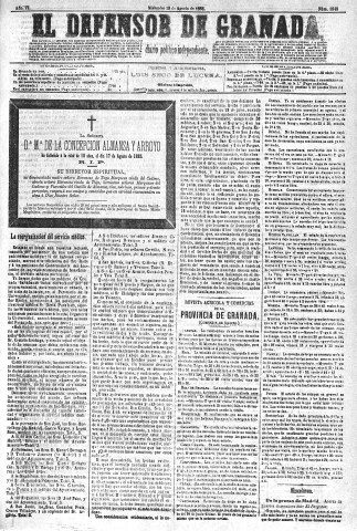 'El Defensor de Granada  : diario político independiente' - Año VI Número 1827  - 1885 Agosto 19