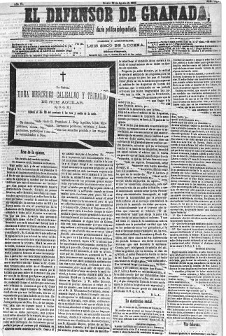 'El Defensor de Granada  : diario político independiente' - Año VI Número 1830  - 1885 Agosto 22