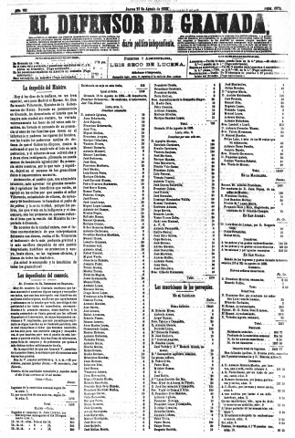 'El Defensor de Granada  : diario político independiente' - Año VI Número 1835  - 1885 Agosto 27
