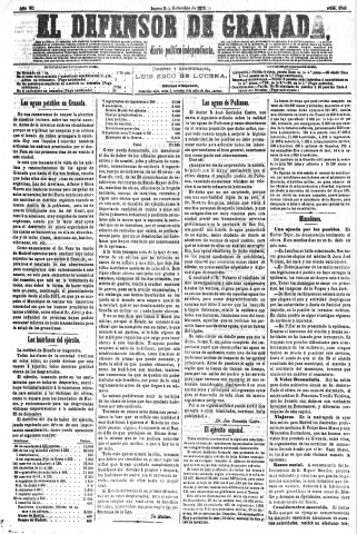 'El Defensor de Granada  : diario político independiente' - Año VI Número 1841  - 1885 Septiembre 03