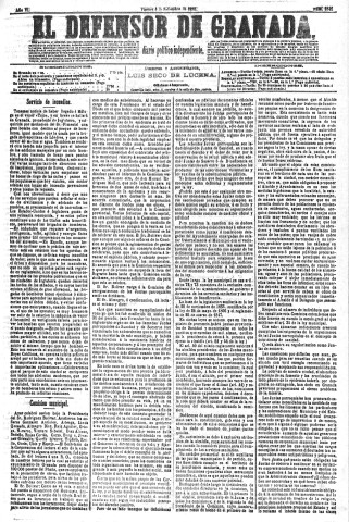 'El Defensor de Granada  : diario político independiente' - Año VI Número 1842  - 1885 Septiembre 04