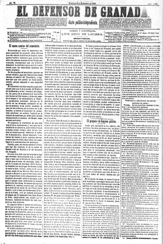 'El Defensor de Granada  : diario político independiente' - Año VI Número 1844  - 1885 Septiembre 06