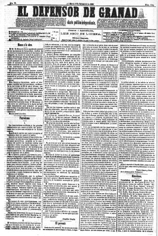 'El Defensor de Granada  : diario político independiente' - Año VI Número 1846  - 1885 Septiembre 08