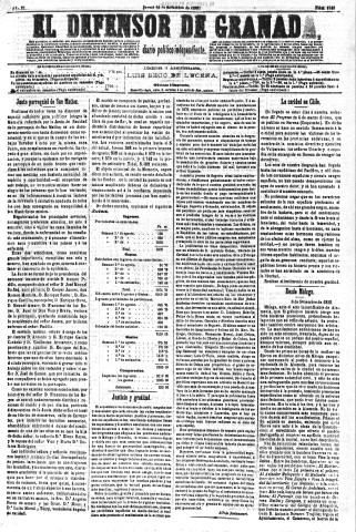 'El Defensor de Granada  : diario político independiente' - Año VI Número 1848  - 1885 Septiembre 10