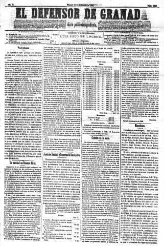 'El Defensor de Granada  : diario político independiente' - Año VI Número 1849  - 1885 Septiembre 11