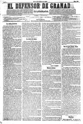 'El Defensor de Granada  : diario político independiente' - Año VI Número 1850  - 1885 Septiembre 12