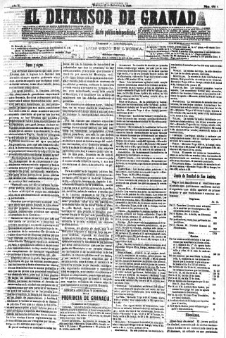 'El Defensor de Granada  : diario político independiente' - Año VI Número 1851  - 1885 Septiembre 13