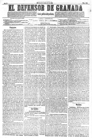 'El Defensor de Granada  : diario político independiente' - Año VI Número 1854  - 1885 Septiembre 16