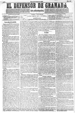 'El Defensor de Granada  : diario político independiente' - Año VI Número 1857  - 1885 Septiembre 18