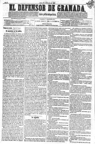 'El Defensor de Granada  : diario político independiente' - Año VI Número 1863  - 1885 Septiembre 24