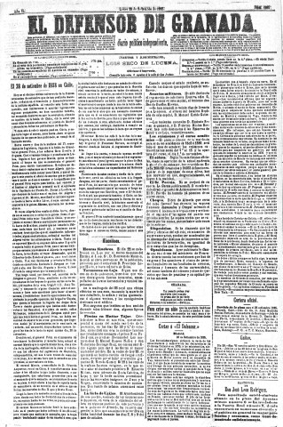 'El Defensor de Granada  : diario político independiente' - Año VI Número 1867  - 1885 Septiembre 28