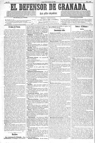 'El Defensor de Granada  : diario político independiente' - Año VI Número 1881  - 1885 Octubre 12