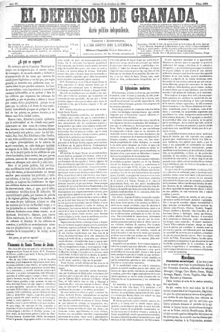 'El Defensor de Granada  : diario político independiente' - Año VI Número 1884  - 1885 Octubre 15