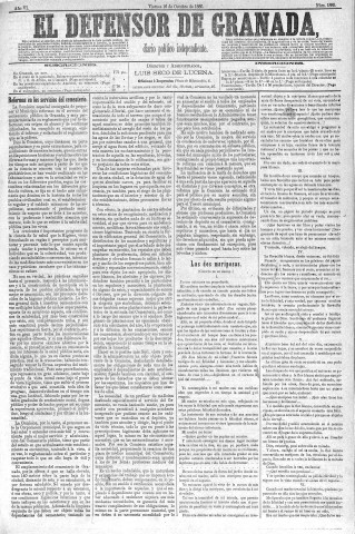 'El Defensor de Granada  : diario político independiente' - Año VI Número 1885  - 1885 Octubre 16