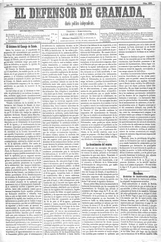 'El Defensor de Granada  : diario político independiente' - Año VI Número 1886  - 1885 Octubre 17