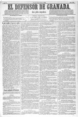 'El Defensor de Granada  : diario político independiente' - Año VI Número 1887  - 1885 Octubre 18