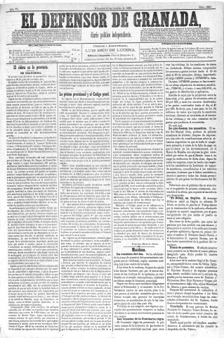 'El Defensor de Granada  : diario político independiente' - Año VI Número 1890  - 1885 Octubre 21