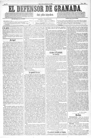 'El Defensor de Granada  : diario político independiente' - Año VI Número 1893  - 1885 Octubre 24