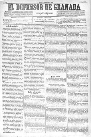 'El Defensor de Granada  : diario político independiente' - Año VI Número 1896  - 1885 Octubre 27