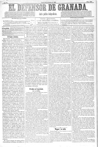 'El Defensor de Granada  : diario político independiente' - Año VI Número 1898  - 1885 Octubre 29