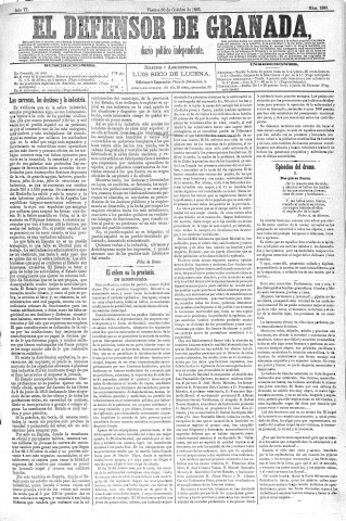 'El Defensor de Granada  : diario político independiente' - Año VI Número 1899  - 1885 Octubre 30