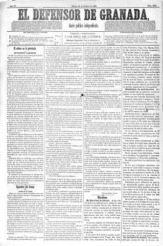 'El Defensor de Granada  : diario político independiente' - Año VI Número 1900  - 1885 Octubre 31