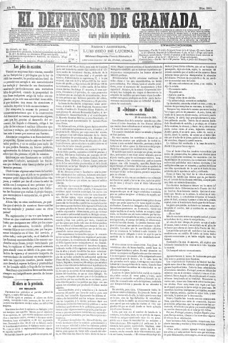 'El Defensor de Granada  : diario político independiente' - Año VI Número 1901  - 1885 Noviembre 01