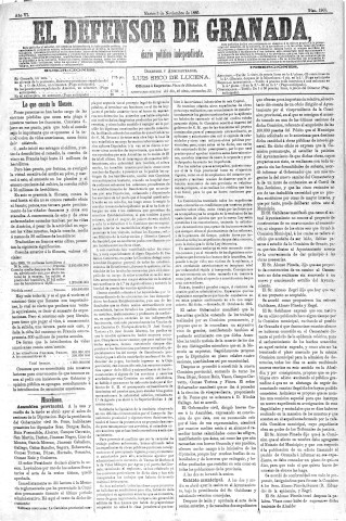 'El Defensor de Granada  : diario político independiente' - Año VI Número 1903  - 1885 Noviembre 03
