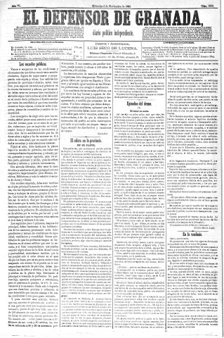 'El Defensor de Granada  : diario político independiente' - Año VI Número 1904  - 1885 Noviembre 04