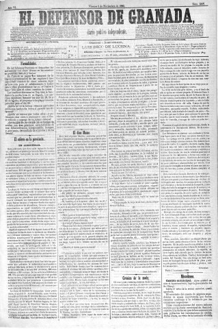 'El Defensor de Granada  : diario político independiente' - Año VI Número 1906  - 1885 Noviembre 06