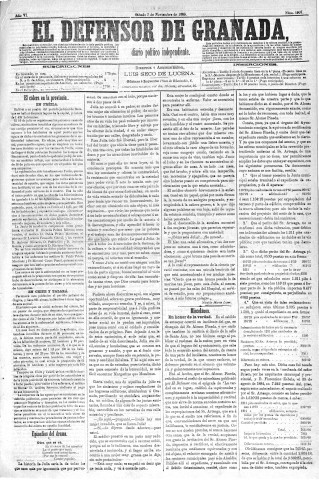 'El Defensor de Granada  : diario político independiente' - Año VI Número 1907  - 1885 Noviembre 07