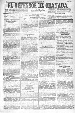 'El Defensor de Granada  : diario político independiente' - Año VI Número 1909  - 1885 Noviembre 09