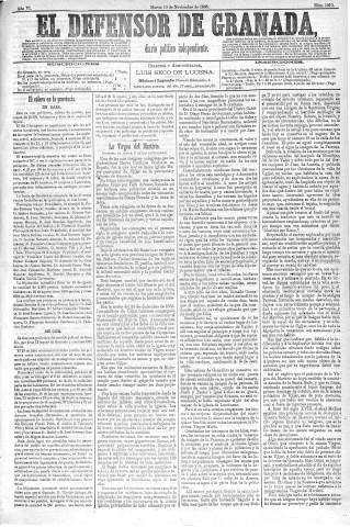'El Defensor de Granada  : diario político independiente' - Año VI Número 1910  - 1885 Noviembre 10