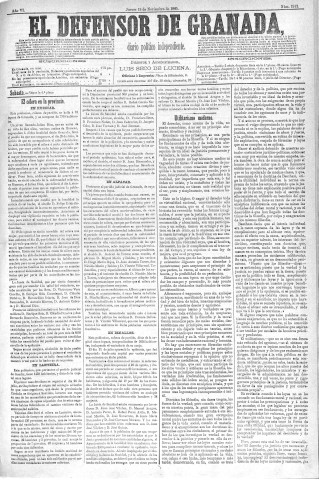 'El Defensor de Granada  : diario político independiente' - Año VI Número 1912  - 1885 Noviembre 12