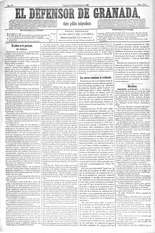 'El Defensor de Granada  : diario político independiente' - Año VI Número 1913  - 1885 Noviembre 13