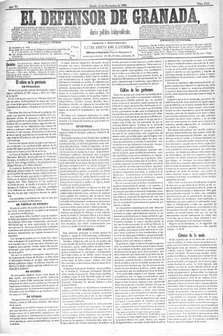 'El Defensor de Granada  : diario político independiente' - Año VI Número 1914  - 1885 Noviembre 14