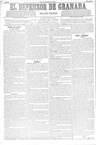 'El Defensor de Granada  : diario político independiente' - Año VI Número 1916  - 1885 Noviembre 16